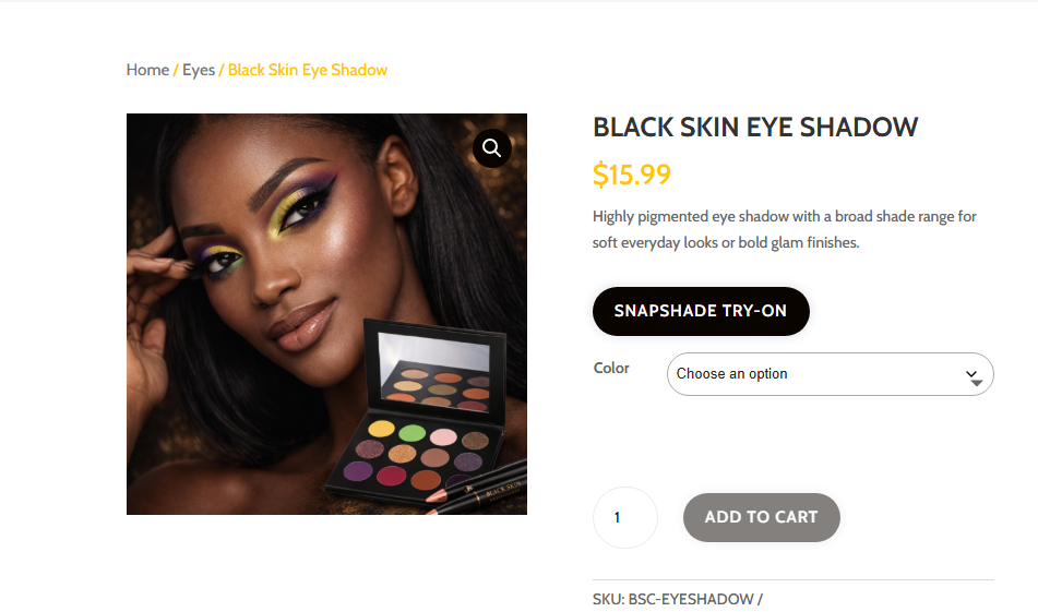 Product page with SnapShade Try-On button